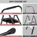 TOOLF 2 Step Ladder, Folding Step Stool with Anti-Slip Wide Pedals & Handrail, Safe-Lock Design, Portable Sturdy Steel Ladder Stool for Home & Black