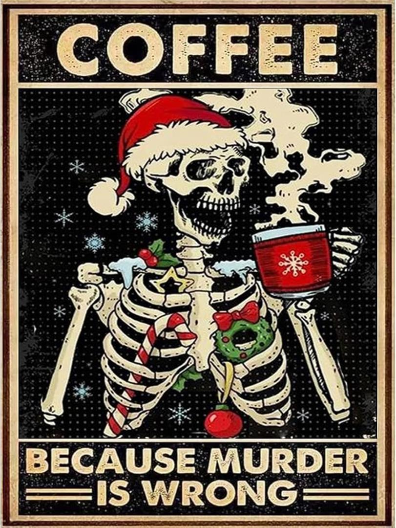 Diamond Painting Kits, Christmas Skull Coffee Diamond Art Kits for Adults Cross Stitch Beginners Full Drill Shiny Diamond Embroidery Pictures Arts Craft for Home Wall Decor Gift (12X16in/30x40cm)