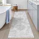 2x6 Runner Rug Non Slip for Entryway, Washable Runners for Kitchen, Soft Thin Hallway Rug for Bedroom, Laundry, Small Stain Resistant Indoor Door Mat(2'x6', Light Grey/White)