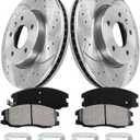 Brake Pads And Rotors Kit Compatible With 2012-2015 Chevrolet Captiva Sport, 07-09 Equinox, Front Automotive Replacement Brake Kits 55148 D1264-8381 Drilled And Slotted Rotors 296mm (11.7in)