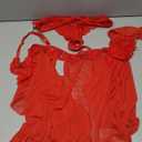 Sexy Open Front Floral Lace Mesh Sheer Babydoll Lingerie Dress Set with Thong 2 Piece (Small, Red)