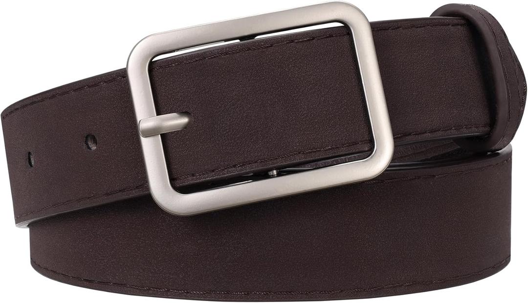 XZQTIVE Women Suede Belts for Women Fashion Leather Belts With Silver Buckle Ladies Waist Belt For Jean Pant Dress (Fit Waist 34"-42", Dark Coffee)