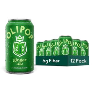 OLIPOP Prebiotic Soda Pop, Ginger Ale, Pantry Pack Packed with Prebiotics, Fiber, and Botanicals, Gluten Free, GMO Free, 12oz (12-Cans) 04AUG27