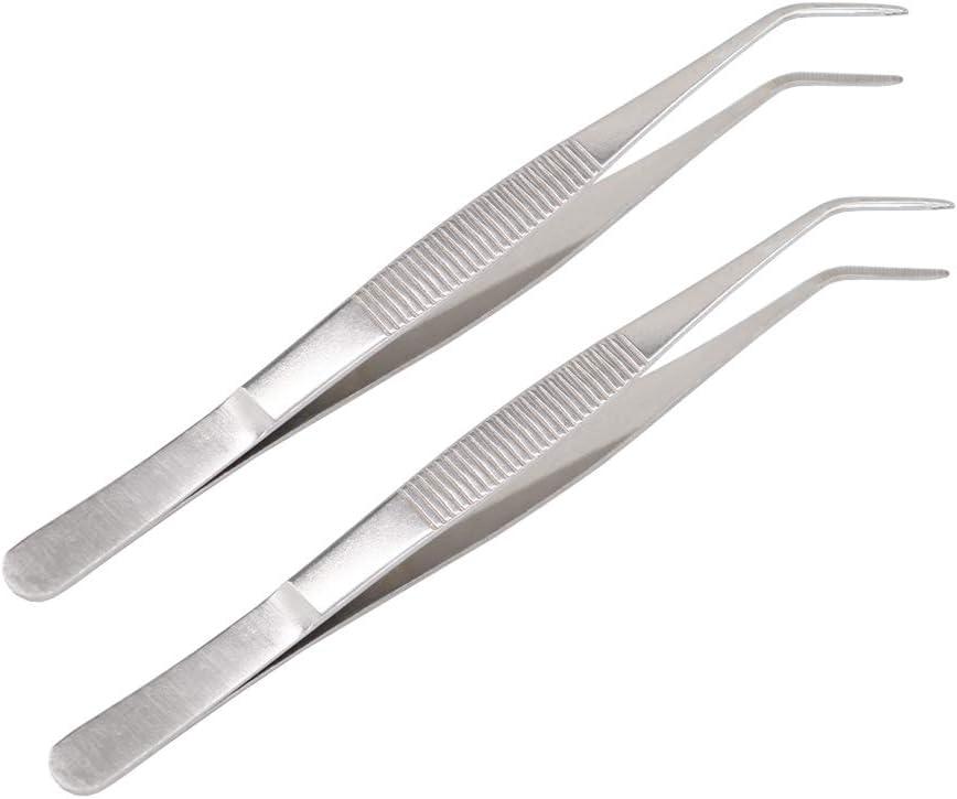 7 Inch Stainless Steel Tweezers with Curved Serrated Tip Multipurpose Forceps for Craft Repairing 2 Pack