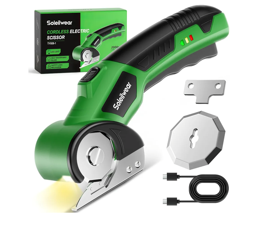 Cardboard Cutter, Rechargeable Cordless Electric Scissors, 4V Upgrade Motor Electric Box Cutter with 2 Blades, Safety Lock & LED Light, Powerful Cutting for Cardboard Box, Plastic, Leather