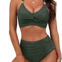 Blooming Jelly Womens High Wasited Bikini Sets Tummy Control Swimsuits Metal Slimming Bathing Suit Modest Beach Outfits (L, Army Green)