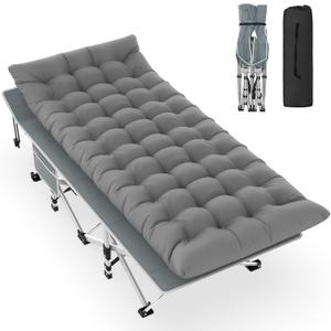 Slendor Camping Cot, Folding Camping Cots for Adults, Portable Sleeping Cot with Carry Bag, 1200D Double Layer Oxford, Camp Cot Bed for Guest Travel, Hiking, Support 500lbs, Charcoal Grey