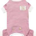 KYEESE Dog Pajamas Stretchable 4 Legs Doggie Jammies Striped Dog PJS Jumpsuit Lightweight Onesie Puppy Pajamas Soft Breathable Cozy Pet Outfit PJS Comfortable Sleepwear,Pink Striped, X-Small