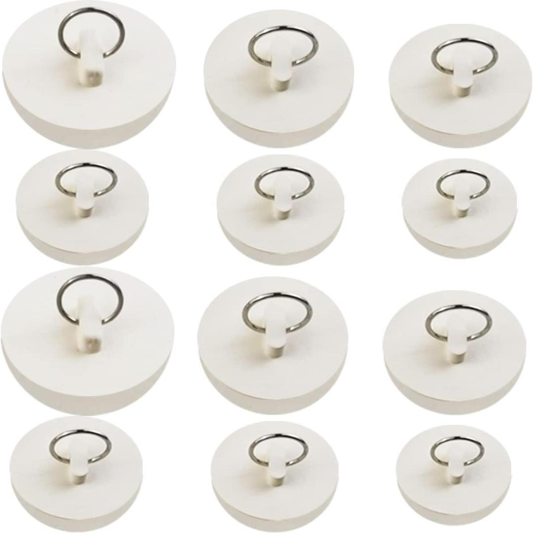 NSBELL 12PCS Rubber Sink Stopper, Drain Stopper Bath Tub Stopper with Pull Ring, Kitchen Drain Plug Sink Plug, Bathroom Bath Plugs, 6 Sizes
