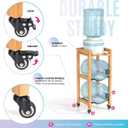 3-Tier 5 Gallon Water Jug Holder with Top Shelf, 4 Metal Wheels or Adjustable Feet, Natural Hardwood Water Dispenser Floor Stand, Wooden Organizer for Kitchen, Office, Garage Space-Saving Design