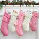 steo spce 3 Pack Farmhouse Christmas Stockings – Large 18” Rustic Boho Vintage Cable Knit Holiday Stockings in Brown and White Neutral Tones for Fireplace Mantel Hanging Family Décor