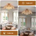 Boho 20 Inch Rattan Flush Mount Ceiling Light Flower Light Fixtures Handwoven Lampshade Ceiling Lamp Fixture for Bedroom Kitchen Island Dining Room Living Room