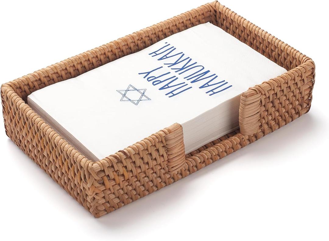 Rattan Napkin Holder Rectangular, Wicker Napkin Basket for Kitchen, Flat Napkin Holders for Paper Napkins, Woven Napkin Holders for Tables (9.5 x 5.5 x 2.2 inch)
