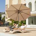 JEAREY 9FT Outdoor Patio Umbrella Outdoor Table Umbrella with Push Button Tilt and Crank, Market Umbrella 8 Sturdy Ribs UV Protection Waterproof for Garden, Deck, Backyard, Pool (Beige)