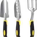 Garden Tool Set, 3 Pack Aluminum Heavy Gardening Kit Including Hand Shovel, Transplant Shovel and Hand Rake for Planting, Digging, Weeding (Yellow)