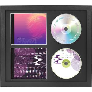 Double CD Display Frame Case 14.2"x12.8", Signed Record Discs Holder with Real Glass, Wall Hanging Music Decor, Black Mat