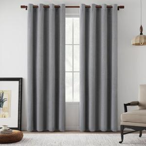 Grey 100% Blackout Linen Curtains 80 Inch Length 2 Panels for Bedroom, Farmhouse Lightweight Completely Blackout Window Treatment Thermal Insulated Drapes, Grey, W52 x L80, 2 Panels