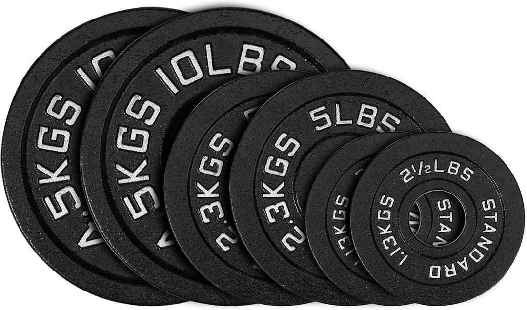 Cast Iron 2-Inch Olympic Weight Plates Set for Strength Training, Barbell Free Weight Plate Set for Weightlifting in Home Gym, Multiple Sizes From 2.5LB to 40LB