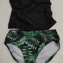 Girls Swimsuit Two Piece U-Shaped Ring Linked Cutout Ruched Tankini for Girls Bathing Suit Tropical Swim Shorts 13-14Y