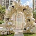Pearl Sand White Balloon Arch Kit with Black Bow Double Stuffed Pearl Cream Ivory Beige Balloon Garland Different Size 5/12/18 Inch for Bow Birthday Bridal Wedding Baby Shower Coquette Party Decor