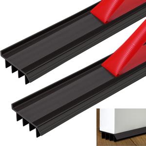 2 Pcs 3 Feet Vinyl Door Bottom with Self Adhesive Tape Adjustable Weatherstrip Under Door Bottom Seal with Drip Cap Fits Gaps from 1/4'' to 9/16'' for 1 3/4'' to 2'' Thick Doors (Brown)