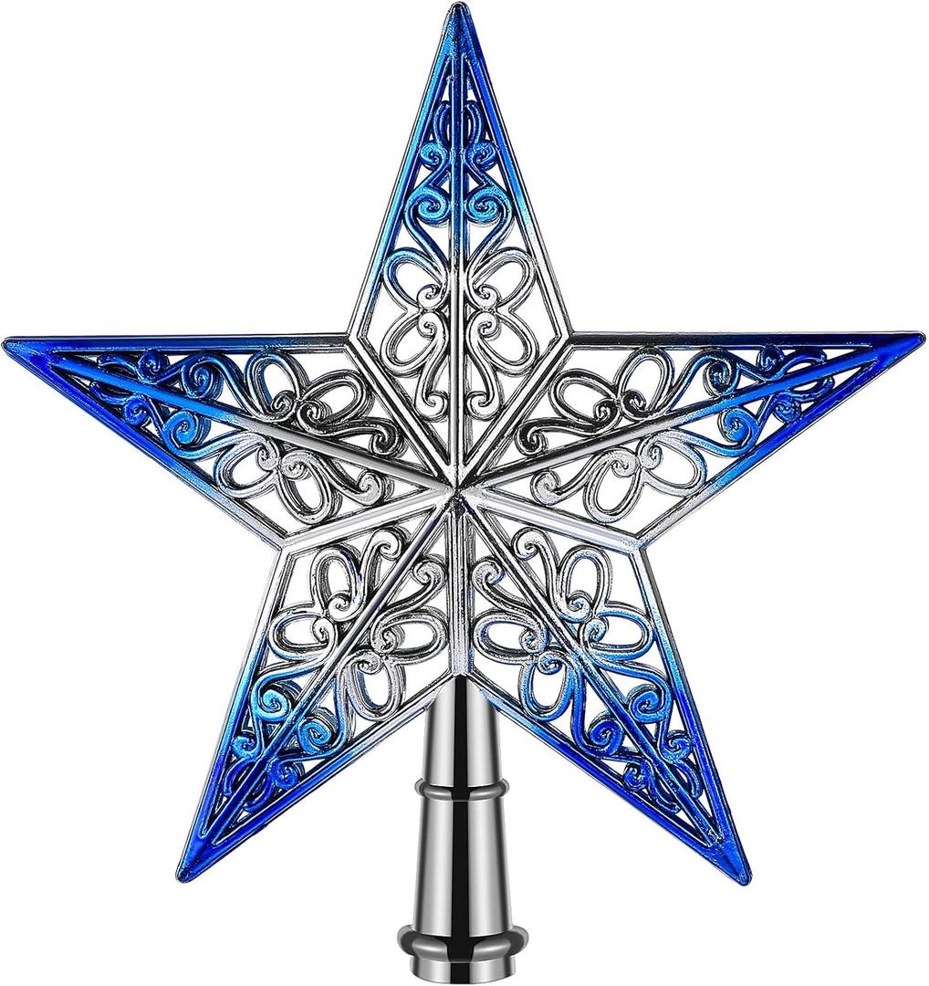 TINKSKY Christmas Tree Top Sparkle Star Glittering Hanging Xmas Tree Topper Decoration Ornaments Home Decor (Silvery Blue)