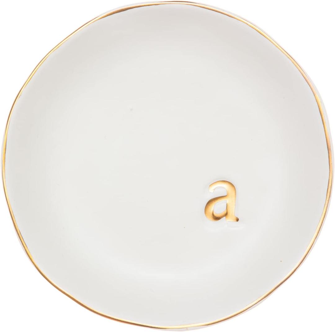 COLLECTIVE HOME - Ceramic Jewelry Tray, Decorative Trinket Dish for Rings Earrings Necklaces Bracelet Watch Keys, Birthday Mother's Day Christmas Gift for Women, 4.75", White Surface (A)