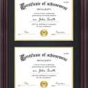 Yaetm Vertical Double Diploma Frame 14x20 for Two 8.5x11 Certificates, Degrees, Documents, Tempered Glass with Black Over Gold Acid-free Mats, Dual Diploma Frames, Brown/Black