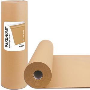 PerkHomy Brown Kraft Paper Roll 17.5" x 3,600" (300') for Gift Wrapping Bulletin Board Craft Art Bouquet Flower Packing Moving Shipping Floor Covering Table 70GSM 50LB (Brown, 17.5" x 300')