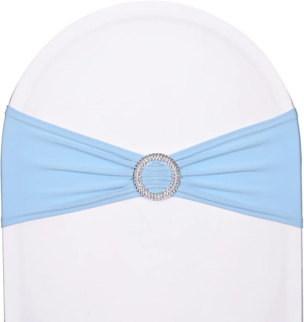 10pcs Stretch Spandex Chair Sashes for Wedding Party Banquet Decoration Elastic Chair Bow with Buckle Engagement Event Birthday Graduation Meeting Baby Shower(Sky Blue Light Blue)