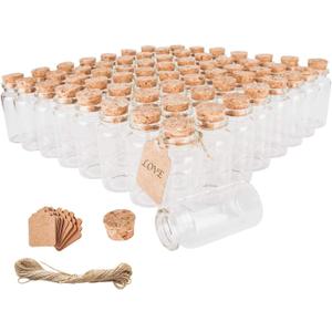 64PCS 30ml Cork Stoppers Glass Bottles, Small Jars With Personalized Label Tags and String, Mini Bottles Of Candy, Wedding Favors For Guests, Set of 64