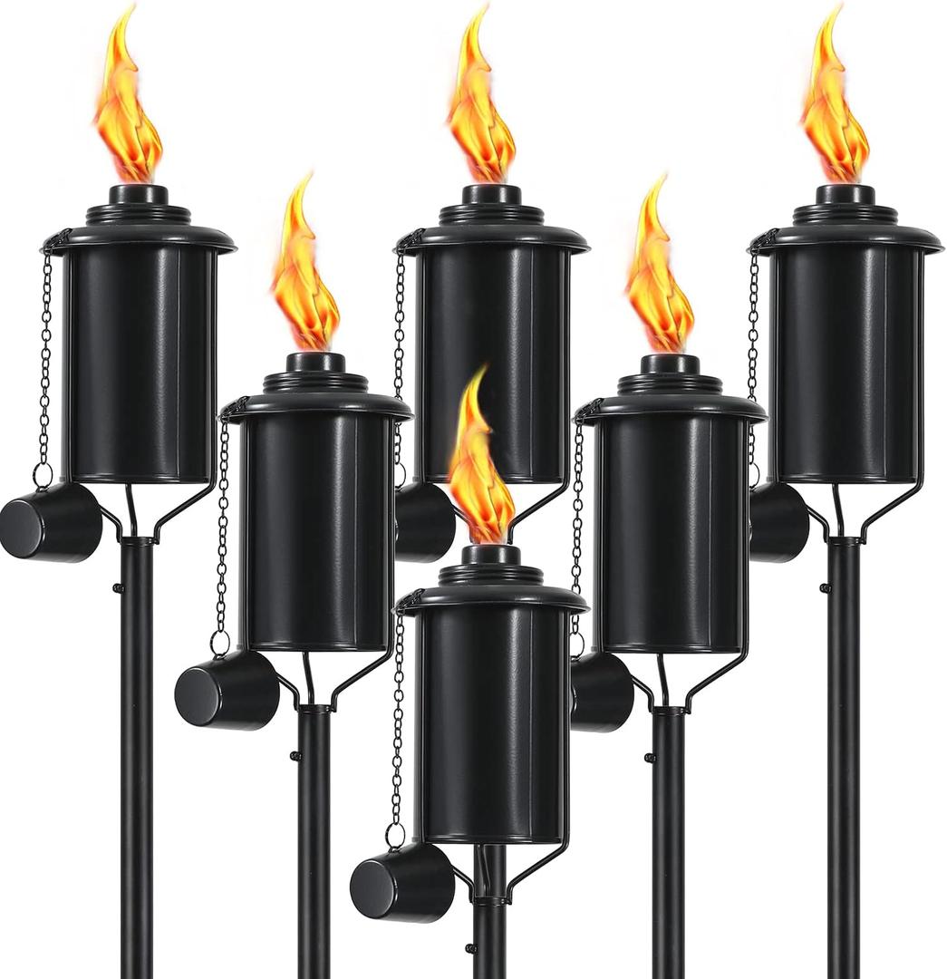 6 Pack Metal Citronella Torches, Torches Garden for Outside 60 inch Flickering Flame Citronella Outdoor Light Torch,Metal Torches for Outside, Camping Patio Pathway Table Torch(Jet Black)