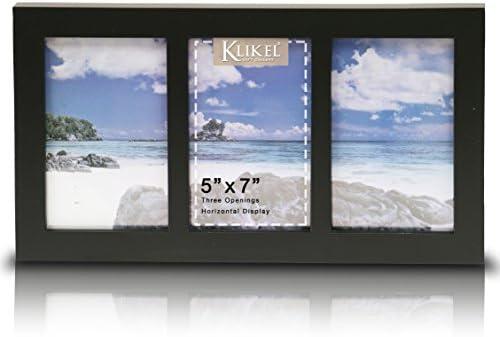Klikel 3 Photo Collage Solid Black Wood Picture Frame - 3 Opening 5 X 7 Picture Slots