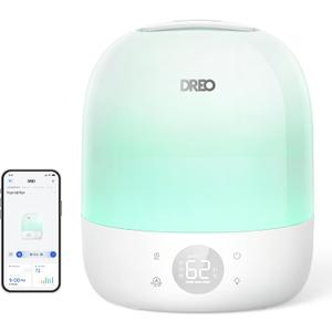 DREO Humidifiers for Bedroom - 30H Max Runtime & RGB Night Light & Sleep Trainer, Ultra Quiet 28dB Cool Mist Humidifier, Top Fill Smart Air Humidifier for Plants, Perfect for Baby & Nursery, HM409S (White)