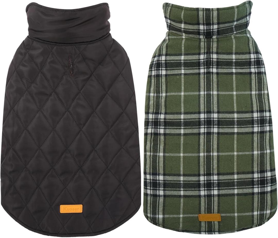 Kuoser Warm Dog Coat, Waterproof Dog Coats for X-Small Dogs, Adjustable Durable Doggie Winter Jacket Reversible Cozy Puppy Cold Weather Apparel for Breed, Green XS