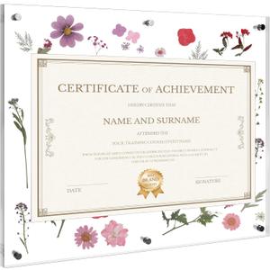 Aneco Graduation Diploma Frame 16x20 Inches Self Adhesive Acrylic Certificate Frame with Dried Pressed Flowers No Drill Clear Wall Photo Frames for Degree Poster Poster Artworks DIY Craft