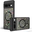 Magnetic Case for Google Pixel 7 Pro[Compatible with MagSafe] Cute Black Flower Floral Pattern Case for Women Girls Soft TPU Bumper Hard PC Back Anti-Fall Shockproof Protective Slim Cover A8 (Flower Branch 1)
