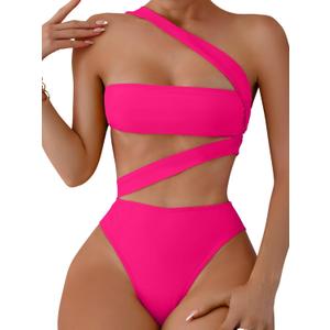 Lilosy Sexy Cutout Tube High Waist Bandeau Bathing One Piecce Swimsuit (XX-Small, Tube Hot Pink)