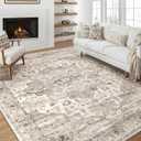 Area Rug 9x12 Washable Vintage - Soft Traditional Rugs for Living Room Large Non Slip Backing with Low Pile Farmhouse Oriental Retro Carpet for Bedroom Dining Room or Home Office - Tea Brown