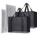 2PK Insulated Grocery Bags Reusable Heavy Duty - Cooler Tote with Reinforced Base for Stability & No Sag - XL Thermal Bag for Hot Cold Food, Delivery, Shopping, Travel, Camping, Grocery Essentials (X-Large with Hard Bottom, Black)
