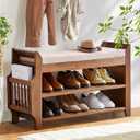 PETKABOO 2 Tier Shoe Bench, Bamboo Shoe Rack Bench, Shoe Storage Bench Organizer for Entryway Hallway Living Room