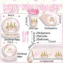 Pink Castle Party Supplies Set, Princess Theme 141 Pieces with Plates, Napkins, Cups and Tableware for 20 Guest Pink Castle Design Cuterly for Princess Party