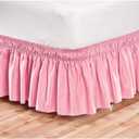 Pleated Three Sides Fabrics Wrap Around Style Egyptian Cotton Elastic 17 inch Drop Dust Bed Skirt for Twin/Full,Queen, King Size Beds(Queen, Pink) 