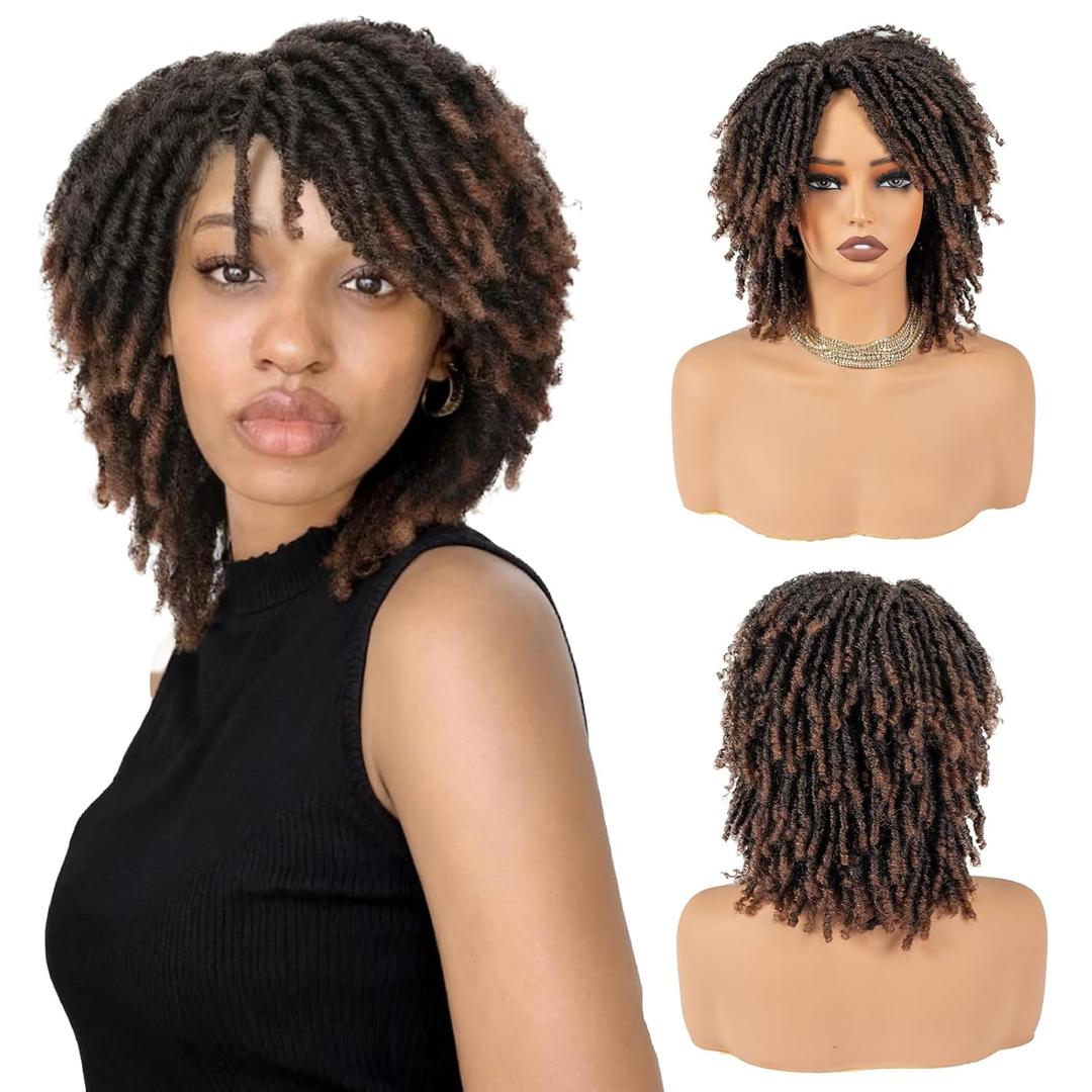Short Synthetic Dreadlock Wig for Black Women, Afro Curly Faux Locs Braided Hair with Glueless Realistic Twist - Crochet Braided Wigs1B/30#