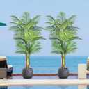 Keeplush 6ft Tall Triple Golden Cane Palm Artificial Tree 72inch Large Tropical Palm Tree UV Resistant Fake Plant in Pot for Indoor Outdoor Big House Living Room Outside Patio Office Home Decor 2Pack