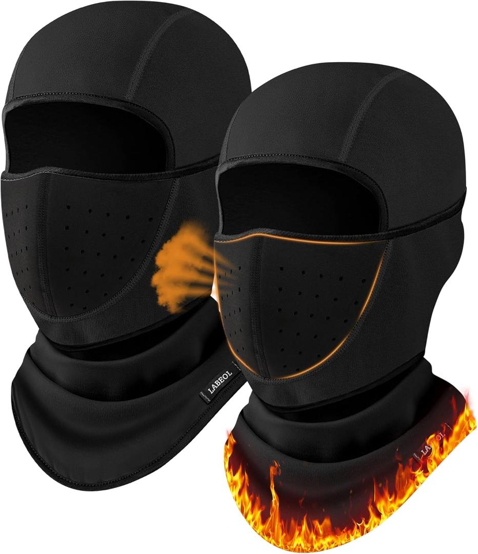 2 x Labeol Winter Balaclava Ski Mask with Breathable Mesh Mask, Warm Face Cover for Men Women Cold Weather Skiing Cycling (Black)