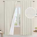 LAMIT Natural 100% Blackout Linen Curtains, 80 Inches Linen Textured Thermal Bedroom Curtains Back Tab and Rod Pocket Neutral Panels with White Liner for Farmhouse, 2 Panels, 52 x 80 Inch, Ivory