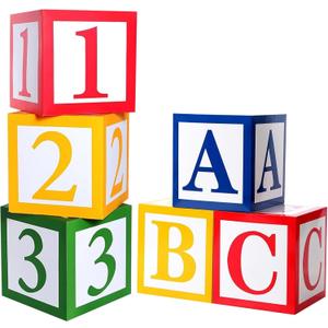 LLOERE 6 Pcs Friend Street Party Decoration, ABC and 123 Alphabet Graduation Back to School Decoration, Toy Block Boxes Favor Balloon Boxes Inspire Story Birthday Party Decor for School Baby Shower