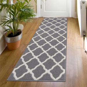 SHACOS Washable Runner Rug 20"x59" Dirt Trapping Non Slip Rubber Backing Rug Runner Floor Mats Carpet Runners for Entryway Hallway Kitchen Garage Laundry Room, Light Gray