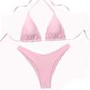 GORGLITTER Women's High Waisted Thong Bikini Set Halter Triangle Tie Back Swimsuit Bathing Suit (Pink, M)